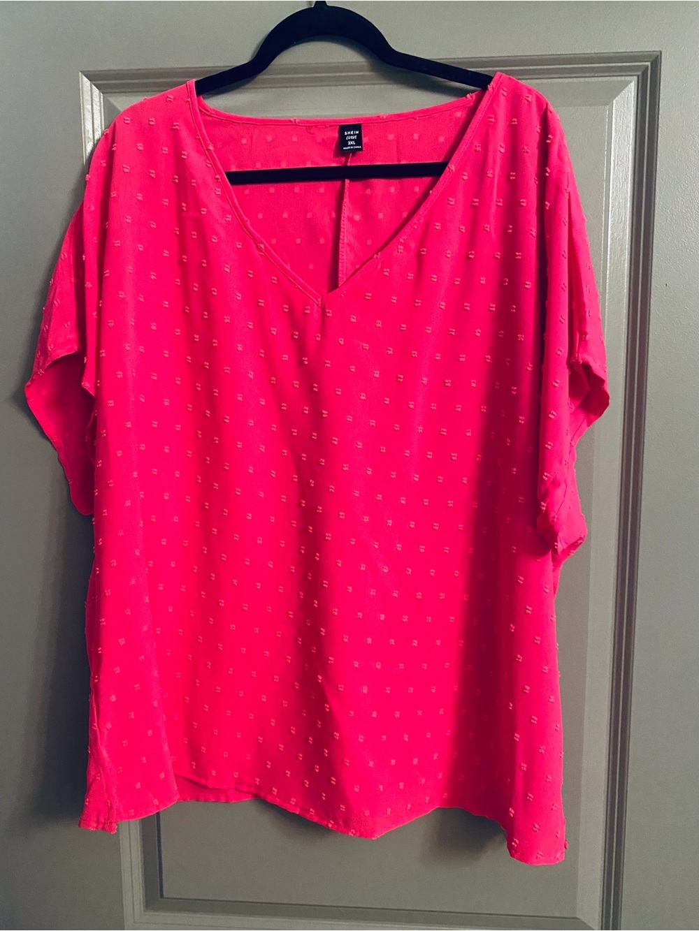 SHEIN Hot Pink V-Neck Short Sleeve Top